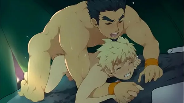 Show Anime blonde boy having fun with older man power Tube