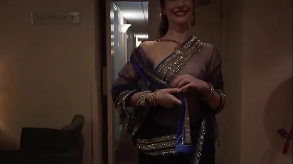 Show Indian Actress dare to walk naked in hotel with see through saree and guest see her power Tube