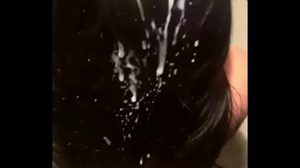 Show Latina gets a lot of cum in hair power Tube