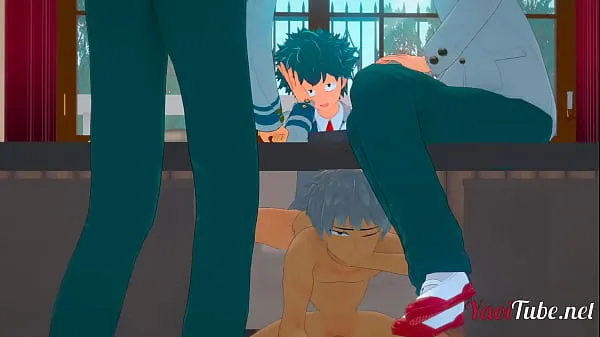 Boku No Hero Yaoi 3D - Deku fucks Bakugou under the table while talking to Todoroki and Kaminari - Bareback Anal Creampie 파워 튜브 표시
