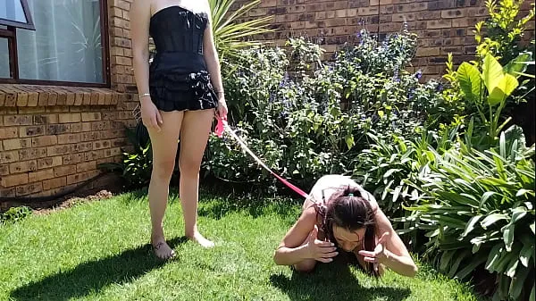 Girl taking her bitch out for a pee outside | humiliations | piss sniffing Güç Tüpünü göster