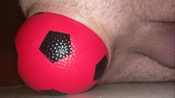 Show Huge 12 cm wide Inflatable Ball slowly leaving my Ass up close power Tube