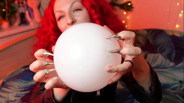 Show air balloons fetish video ASMR sounding - squeeze and pop balloons (Arya Grander power Tube